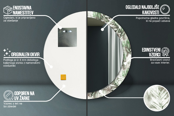 Miroir rond imprimé Feuilles d'aquarelle