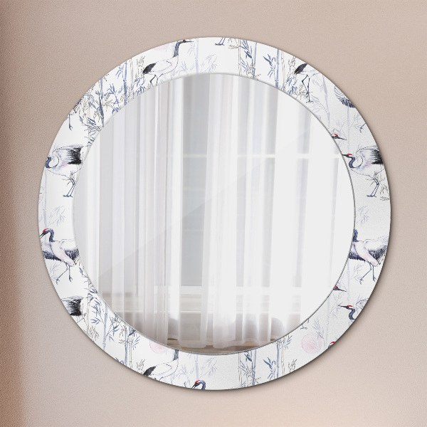 Miroir rond avec décoration Grues