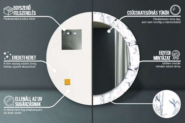 Miroir rond avec décoration Grues