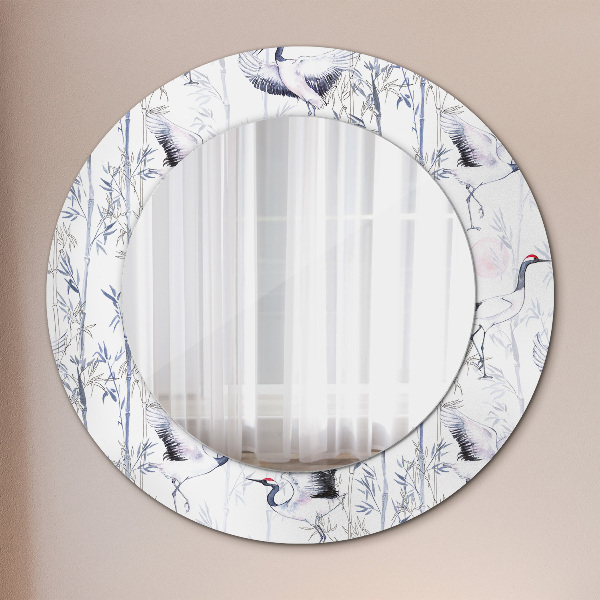 Miroir rond avec décoration Grues