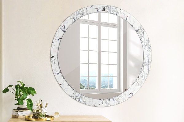 Miroir rond avec décoration Grues