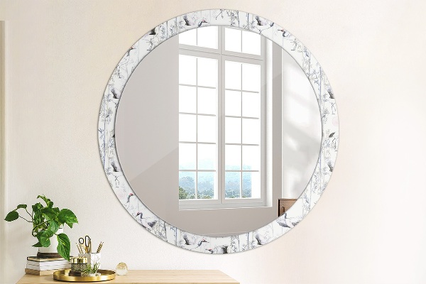 Miroir rond avec décoration Grues