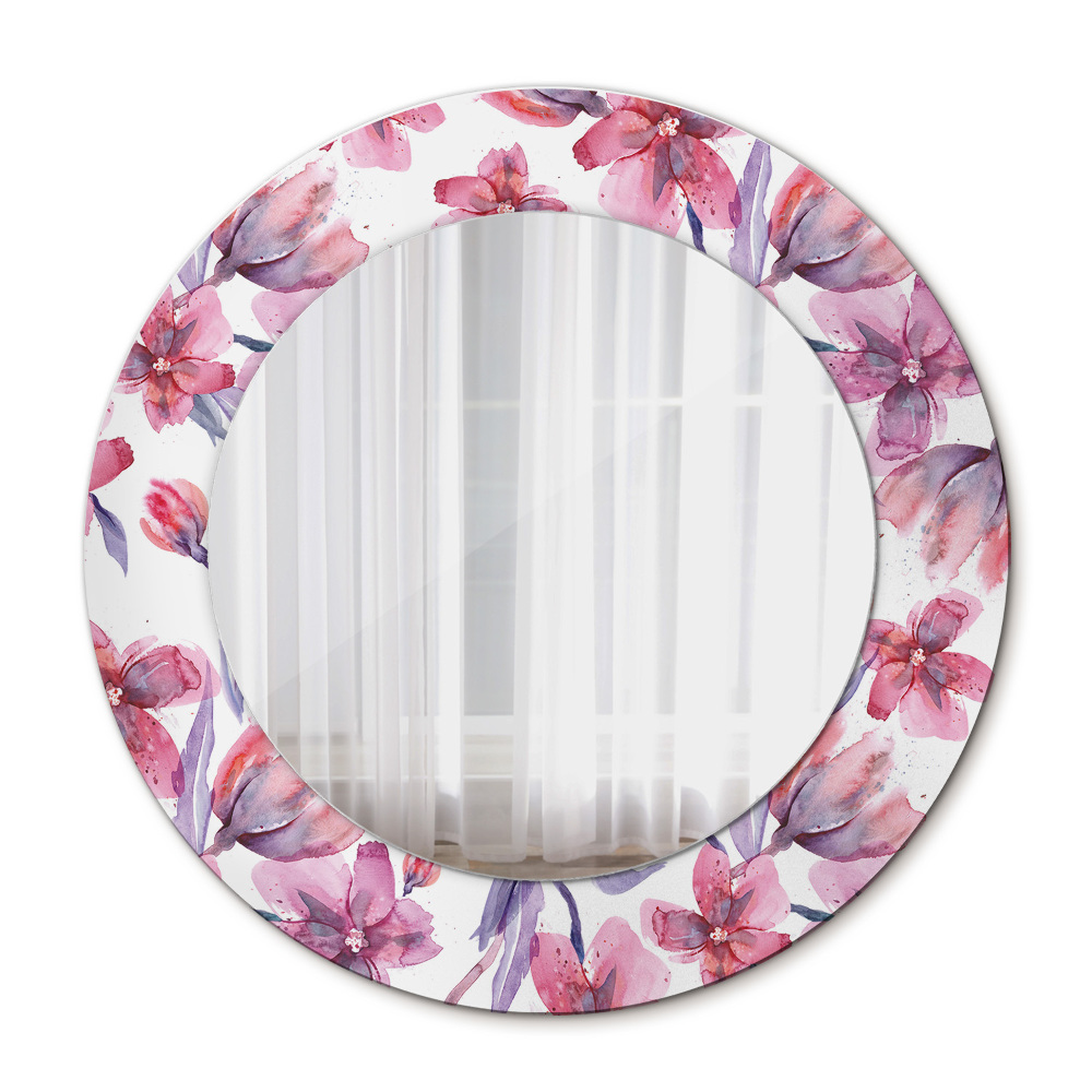 Miroir rond avec décoration Fleurs aquarelles
