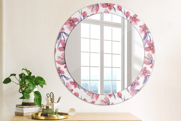 Miroir rond avec décoration Fleurs aquarelles