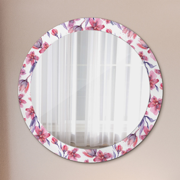 Miroir rond avec décoration Fleurs aquarelles