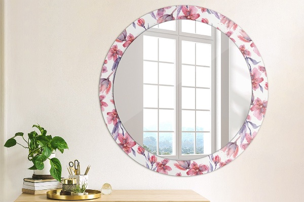 Miroir rond avec décoration Fleurs aquarelles