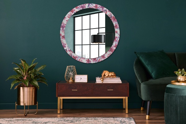 Miroir rond avec décoration Fleurs aquarelles
