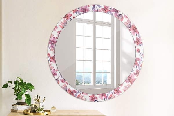 Miroir rond avec décoration Fleurs aquarelles