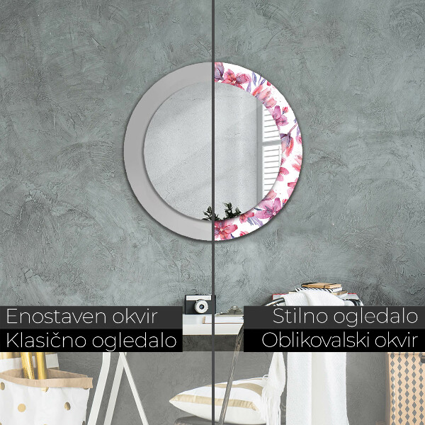Miroir rond avec décoration Fleurs aquarelles