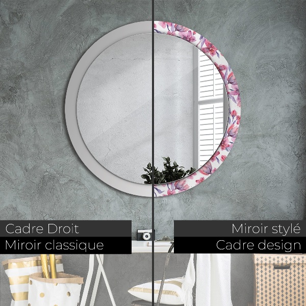 Miroir rond avec décoration Fleurs aquarelles