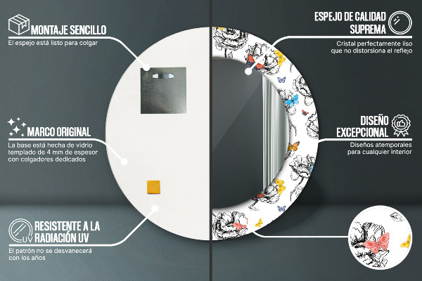 Miroir rond avec décoration Papillon