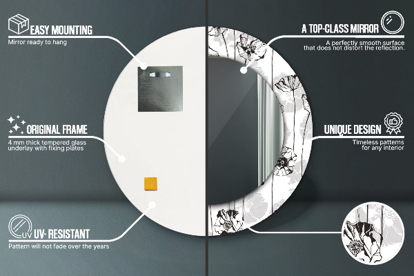 Miroir rond avec décoration Fleurs maki