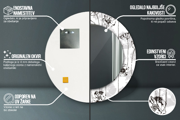 Miroir rond avec décoration Fleurs maki