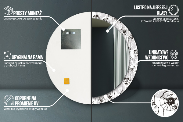 Miroir rond avec décoration Fleurs maki