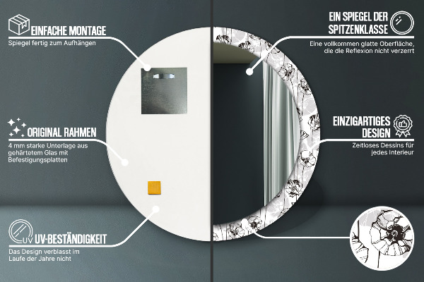 Miroir rond avec décoration Fleurs maki