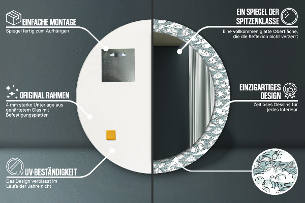 Miroir rond cadre avec impression Des nuages