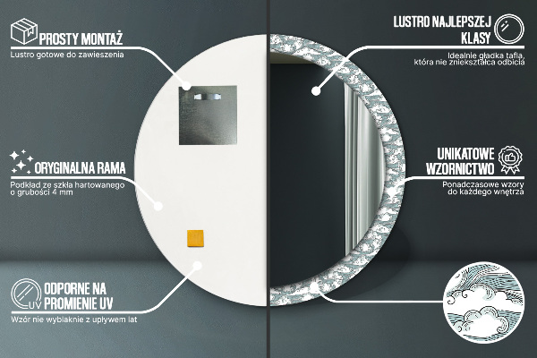 Miroir rond cadre avec impression Des nuages