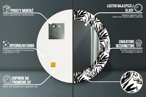 Miroir rond cadre avec impression Monstera