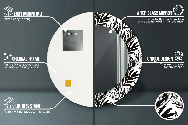 Miroir rond cadre avec impression Monstera