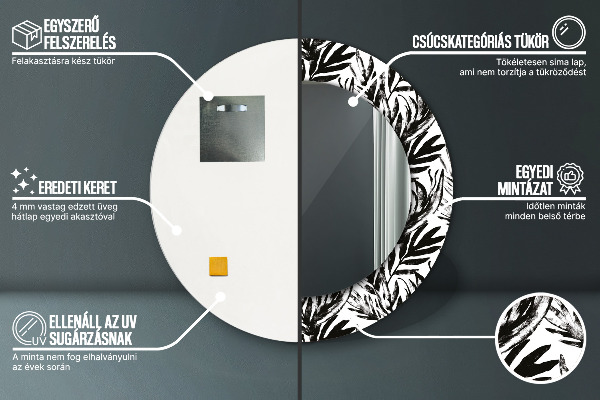 Miroir rond cadre avec impression Monstera