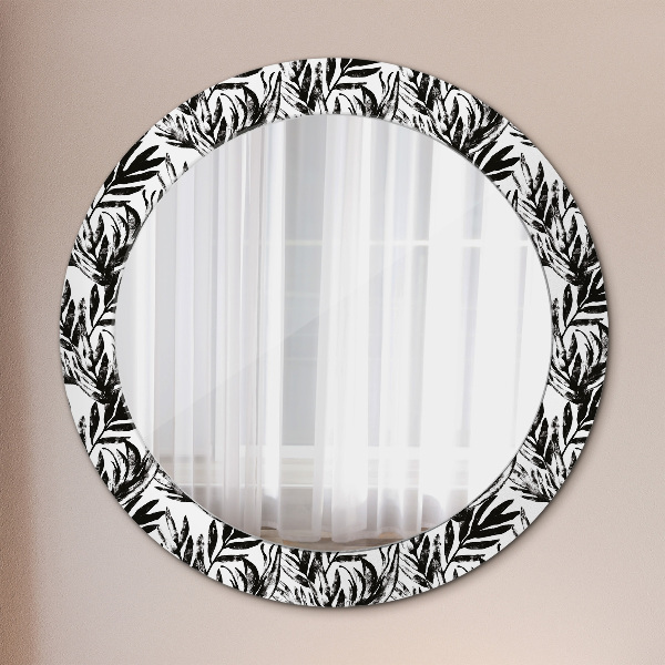 Miroir rond cadre avec impression Monstera