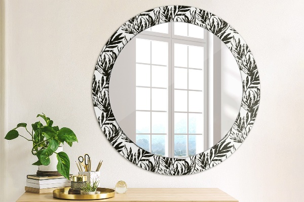 Miroir rond cadre avec impression Monstera