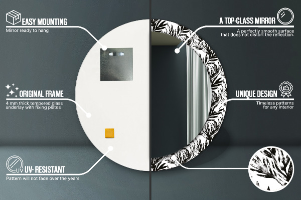 Miroir rond cadre avec impression Monstera