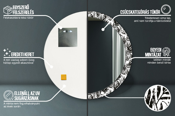 Miroir rond cadre avec impression Monstera