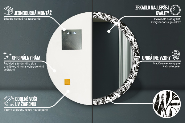 Miroir rond cadre avec impression Monstera