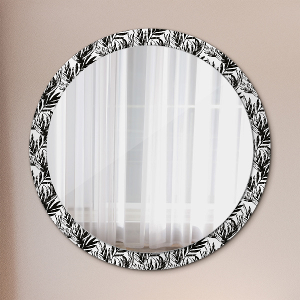 Miroir rond cadre avec impression Monstera