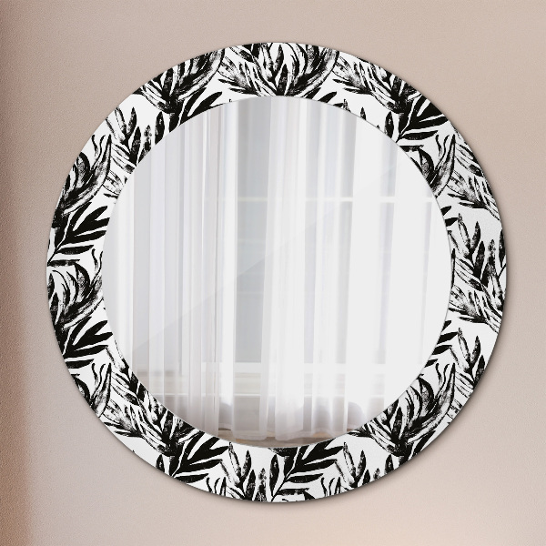 Miroir rond cadre avec impression Monstera