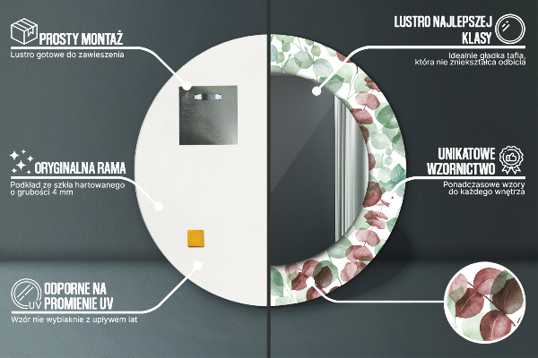 Miroir rond cadre avec impression Eucalyptus