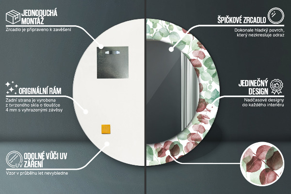 Miroir rond cadre avec impression Eucalyptus