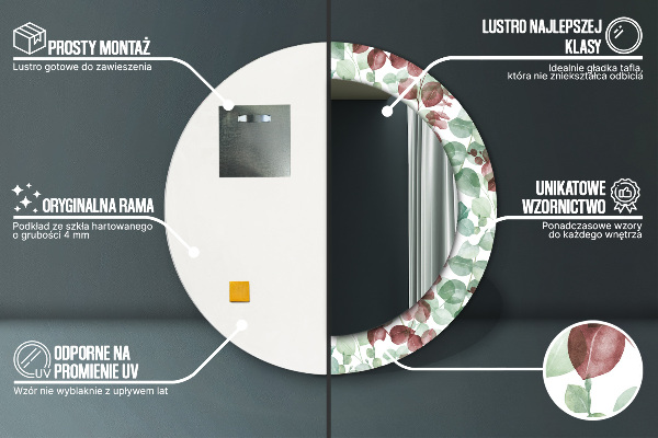 Miroir rond cadre avec impression Eucalyptus