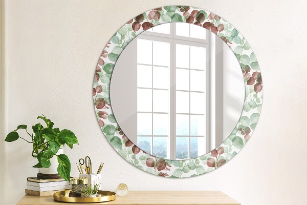 Miroir rond cadre avec impression Eucalyptus