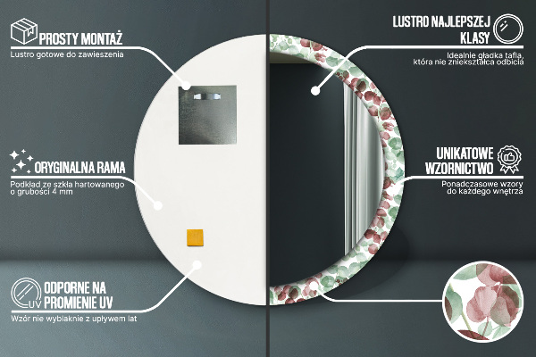 Miroir rond cadre avec impression Eucalyptus