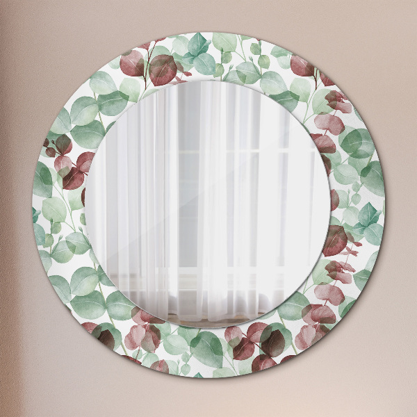 Miroir rond cadre avec impression Eucalyptus