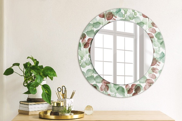 Miroir rond cadre avec impression Eucalyptus