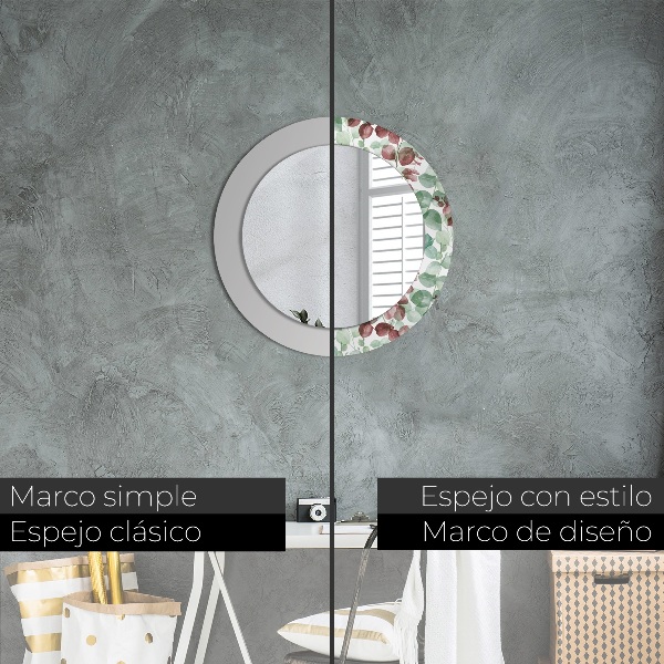 Miroir rond cadre avec impression Eucalyptus