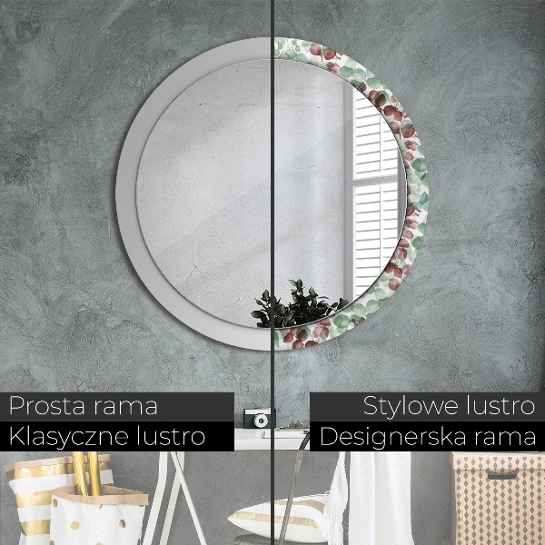 Miroir rond cadre avec impression Eucalyptus