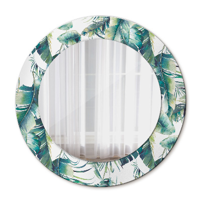 Miroir rond cadre avec impression Feuilles