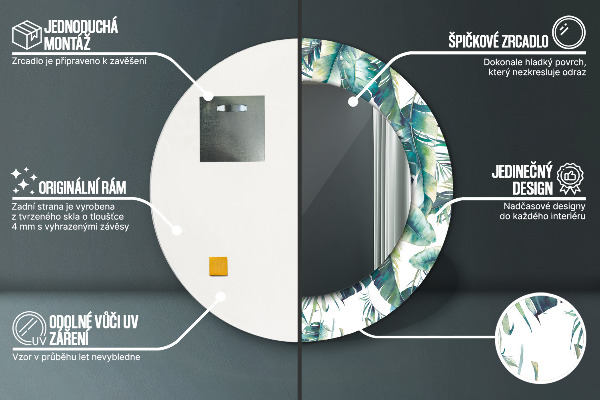 Miroir rond cadre avec impression Feuilles