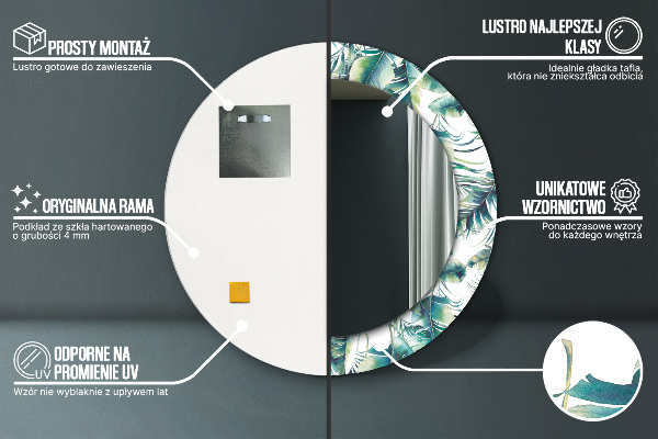 Miroir rond cadre avec impression Feuilles