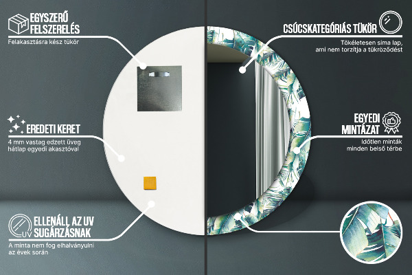 Miroir rond cadre avec impression Feuilles