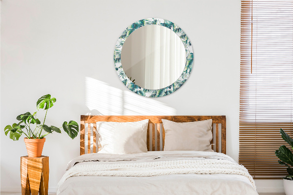 Miroir rond cadre avec impression Feuilles