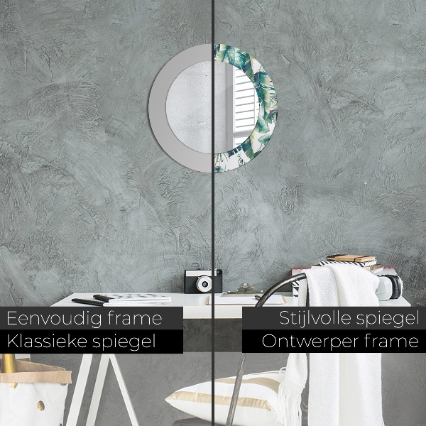 Miroir rond cadre avec impression Feuilles