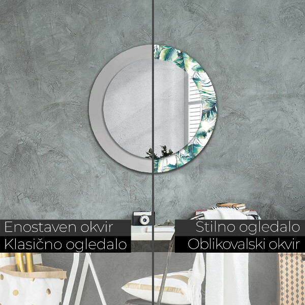 Miroir rond cadre avec impression Feuilles