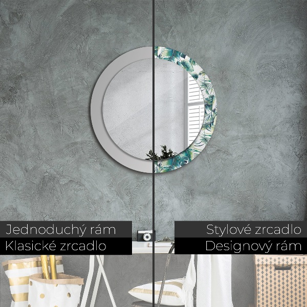 Miroir rond cadre avec impression Feuilles