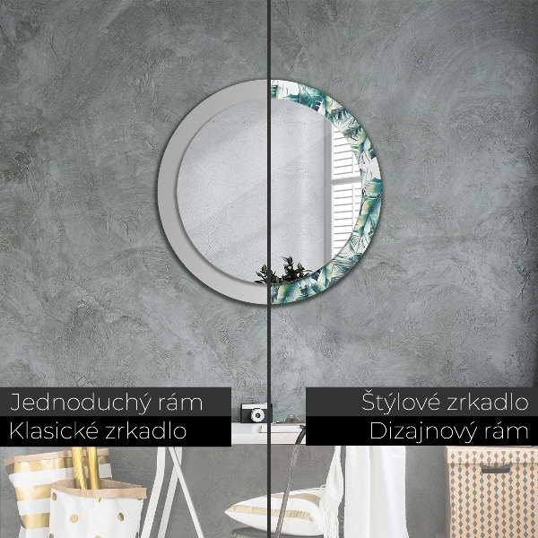 Miroir rond cadre avec impression Feuilles