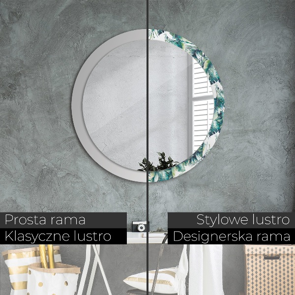 Miroir rond cadre avec impression Feuilles